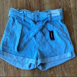 Express Paper bag high waisted jean shorts